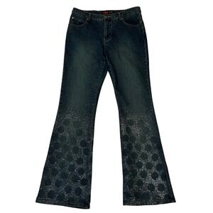Vintage Y2K Younique Flare Jeans 11 Dark Wash Glitter Embellished Polka Dot